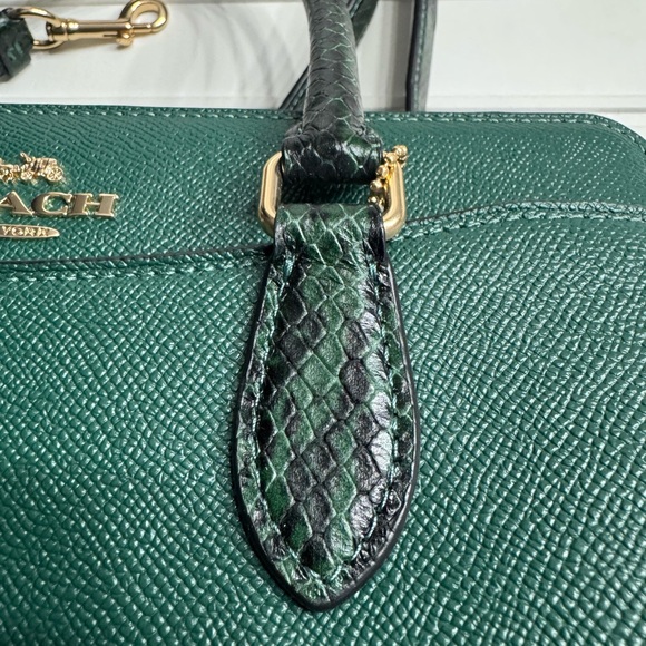 Coach Darcie Green Pebbled Leather Snake Skin Handles Carryall Bag Excellent - Picture 2 of 9